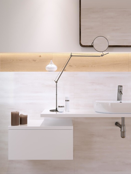 Biała łazienka z imitacją drewna - glazura, kafle w łazience - ITALIAN STUCCO