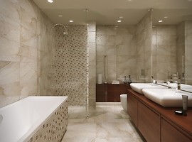 Beżowe płytki łazienkowe marmur - nowoczesna łazienka - SAHARA