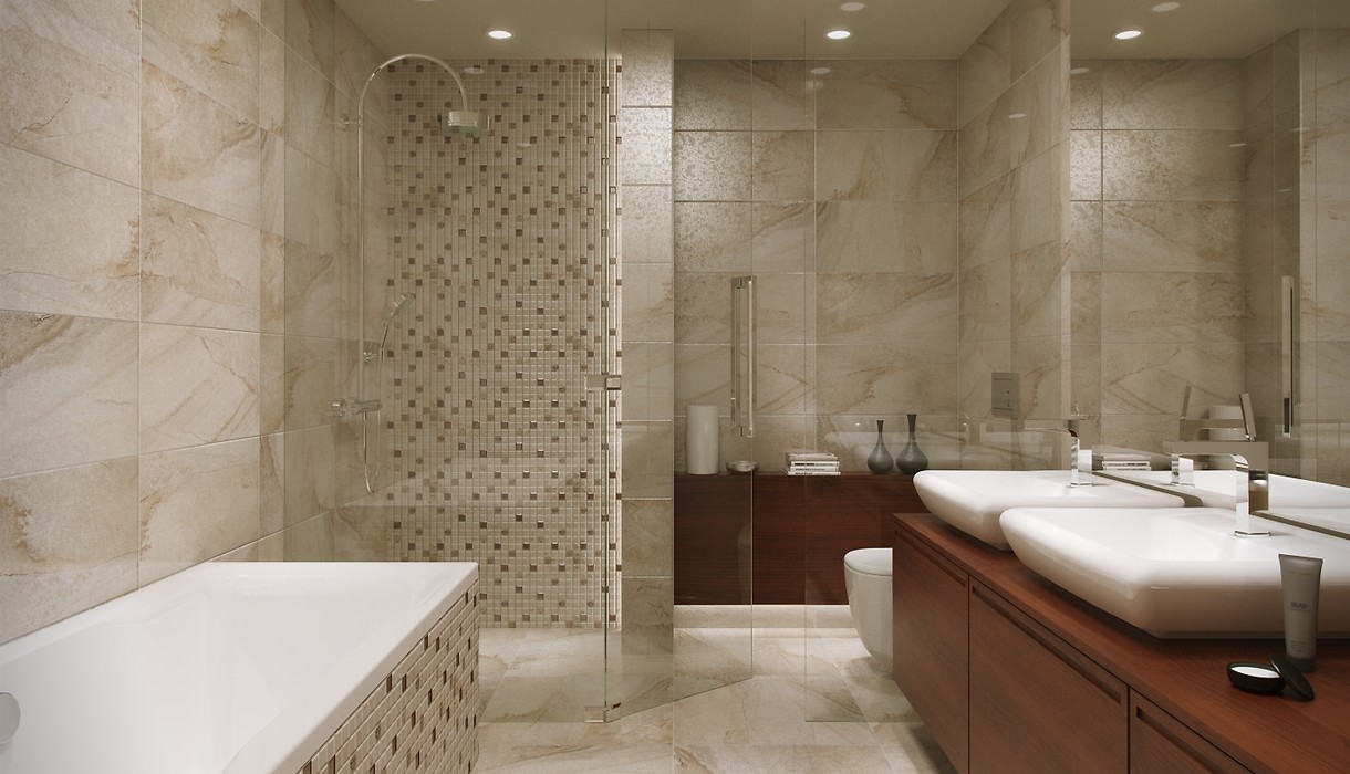 Beżowe płytki łazienkowe marmur - nowoczesna łazienka - SAHARA