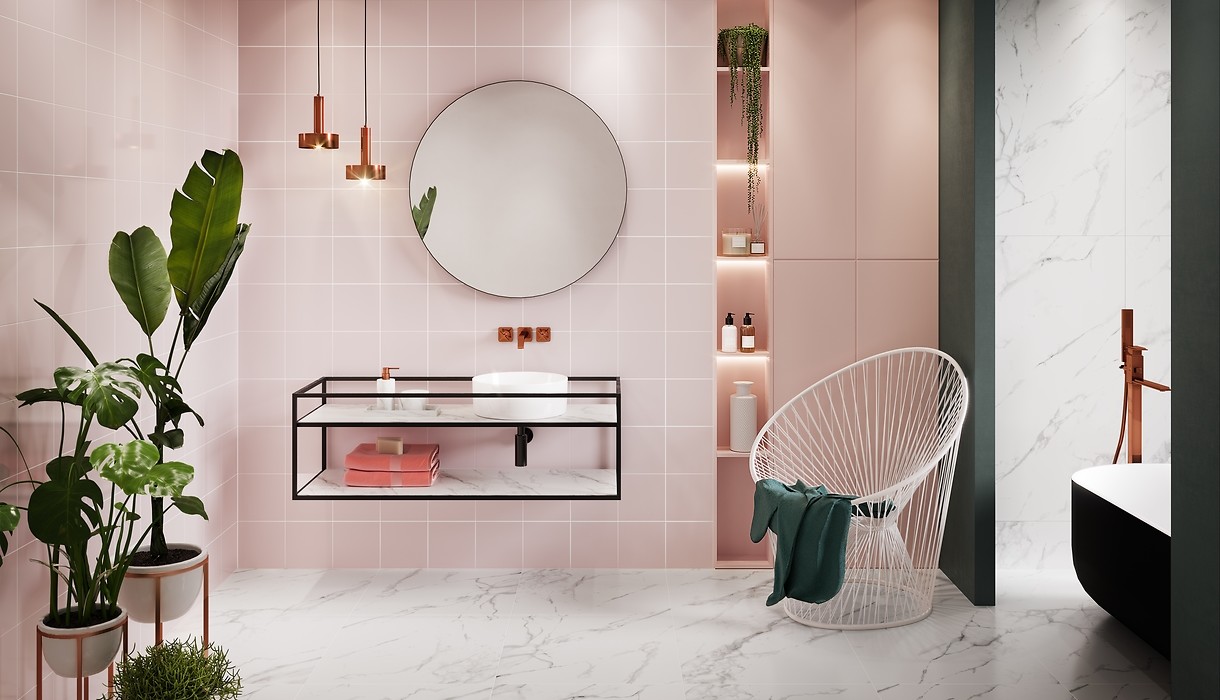 Różowe pastelowe płytki do łazienki - ścienne, podłogowe - MONOBLOCK PASTELS
