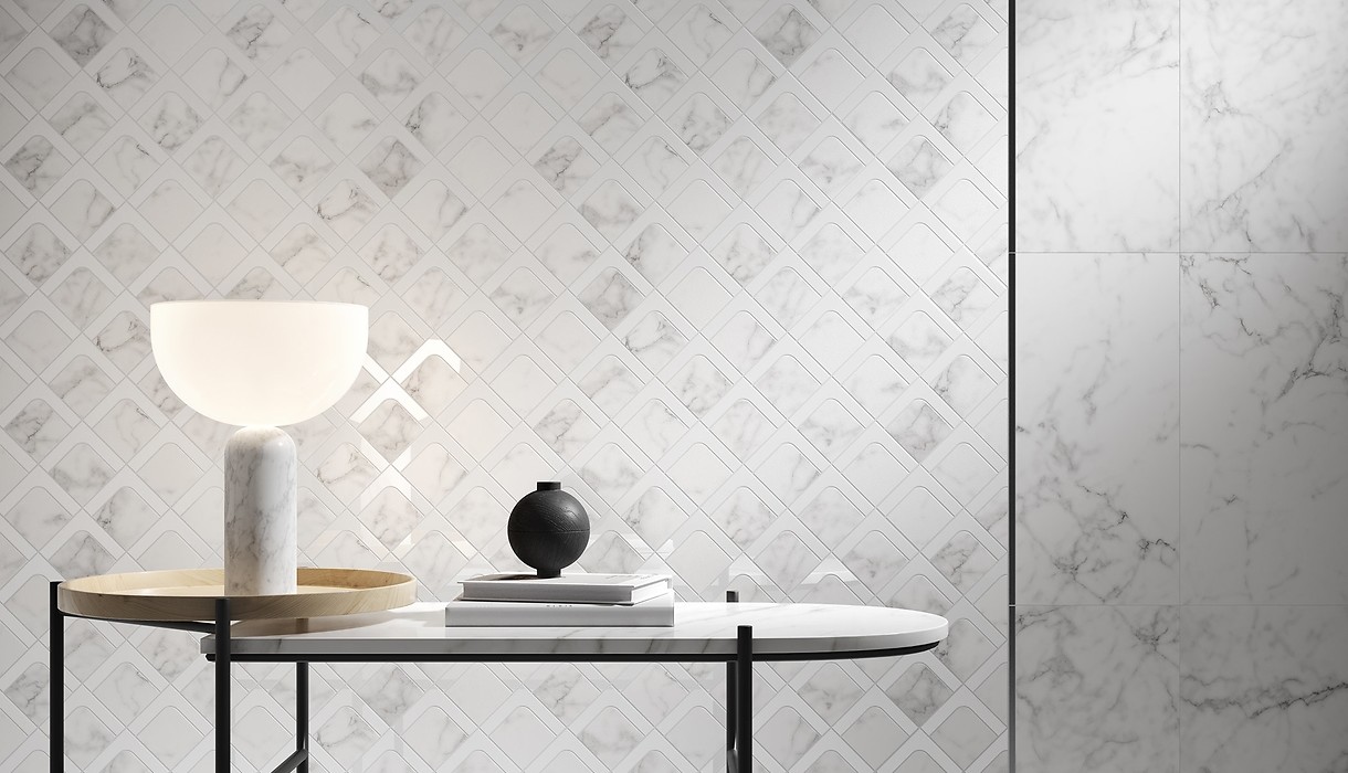 Płytki łazienkowe nowoczesne - mozaika biały marmur - SILVER WISH