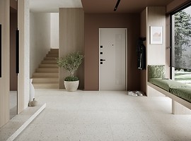 Jasne płytki ścienne i podłogowe terrazzo - nowoczesna łazienka - POSITO