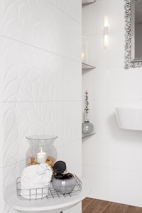 Białe płytki dekoracyjne ze strukturą - nowoczesna łazienka - MOON LINE