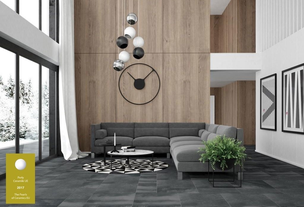 Jedna z kolekcji nagrodzonych w konkursie Perły Ceramiki 2017 - Beton Dark Grey