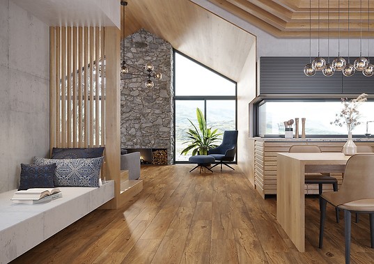 Passion Oak - ciepłe wnętrza z drewnem i kamieniem w roli głównej