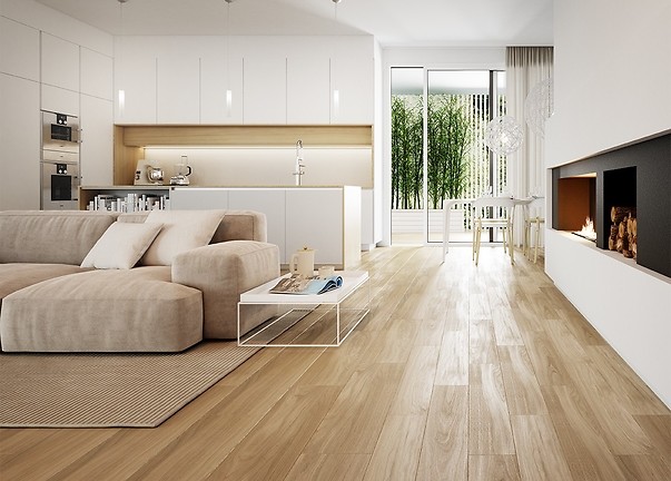 Natural Ash Beige w zestawieniu z białymi ścianami