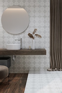 Pathwork Flores płytki białe z szarym wzorem