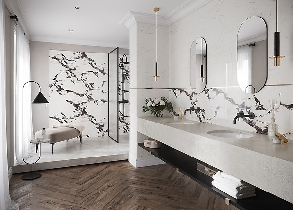 Jodełka w łazience klasycznej - kolekcja Santis