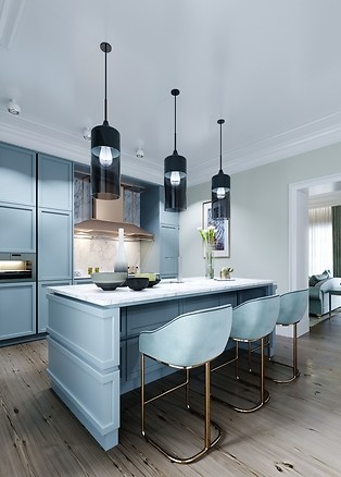 Błękitna kuchnia w stylu francuskim