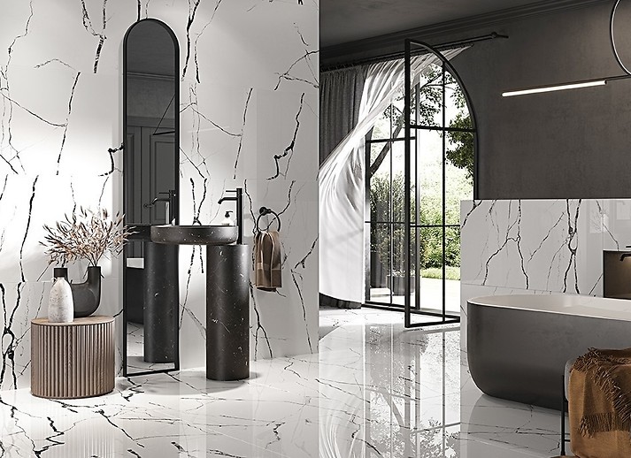 Czarna łazienka z marmurem – pomysł na wnętrze w stylu loft 3