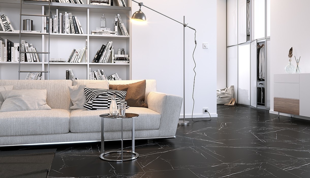 Płytki imitujące marmur – oryginalny pomysł na podłogę w salonie