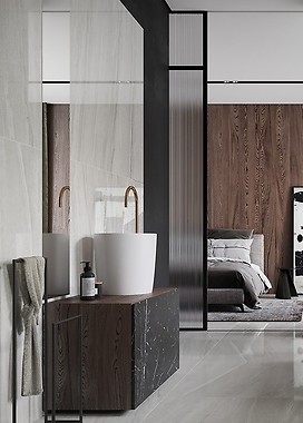 Połączenie białego i czarnego marmuru w łazience