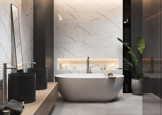 Połączenie białego i czarnego marmuru w łazience