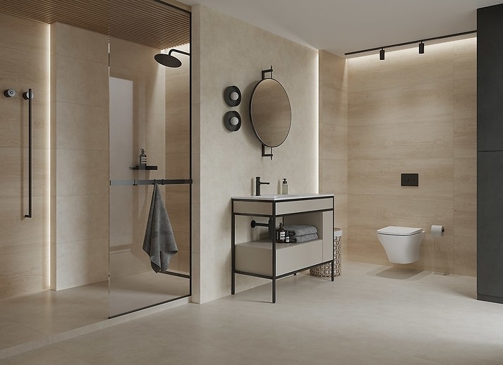 Kompozycja płytek lamelowych i drewna 5