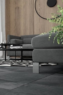 Połączenie drewna i betonu w salonie