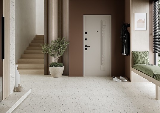 Połączenie drewna i betonu w salonie