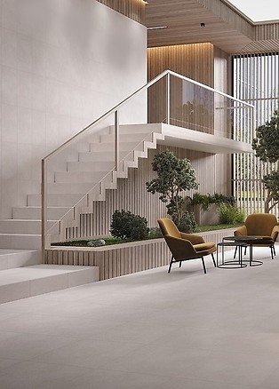 Połączenie drewna i betonu w salonie