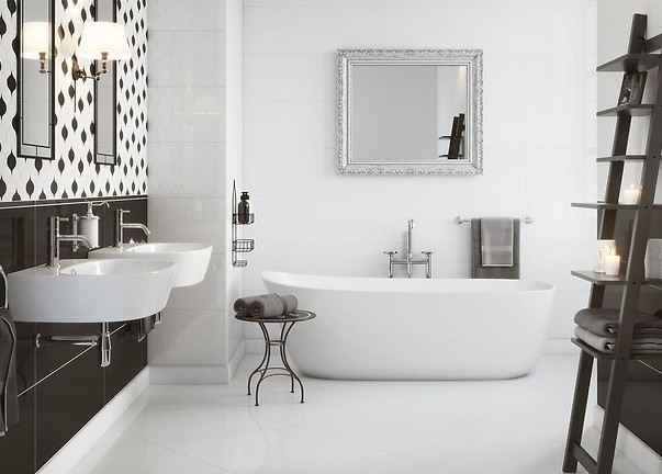 czarno-biała łazienka w stylu glamour
