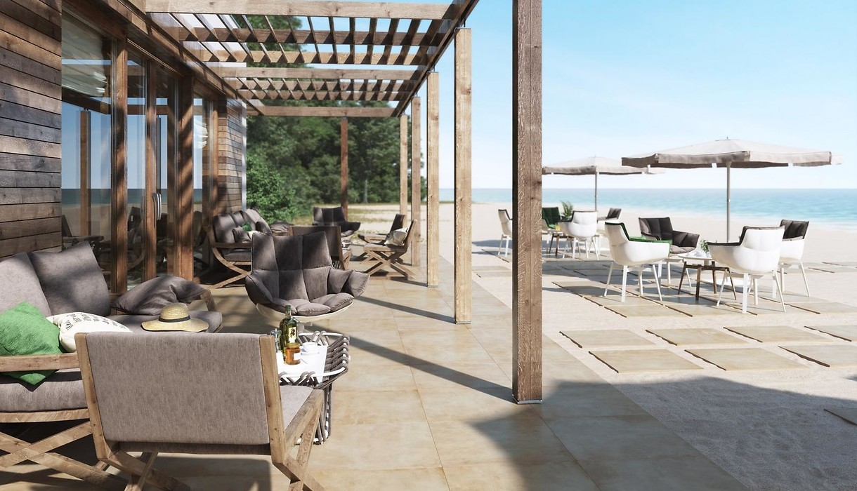 Płytki gresowe przed domem 2 cm - taras wentylowany - STONE 2.0 BEIGE