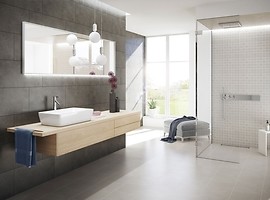 Szare matowe płytki imitujące beton - mozaika - nowoczesna łazienka - ARES ...