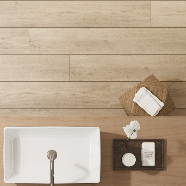 Płytki drewnopodobne w kolorze ciepłej szarości do łazienki Grand Wood