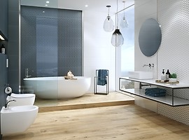 Strukturalne płytki na ścianę do łazienki, kuchni - białe, niebieskie - OCEAN ROMANCE