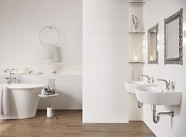 Białe łazienkowe płytki strukturalne - nowoczesna łazienka - MOON LINE
